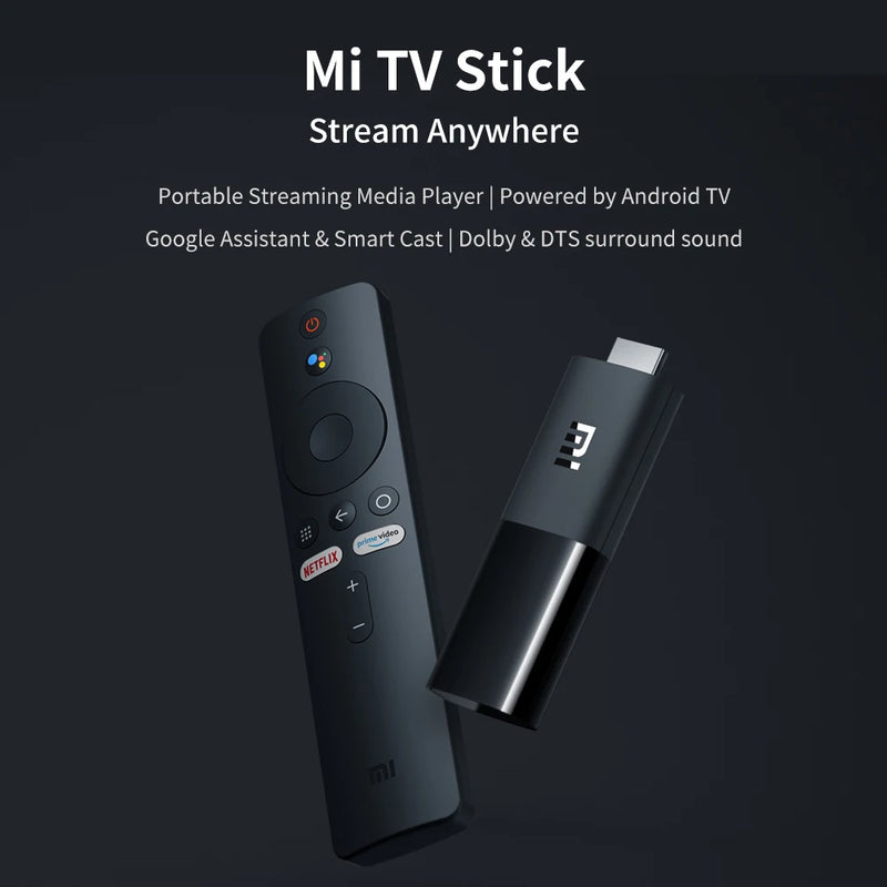 Xiaomi-Versão Global Mi TV Stick, Android TV 9.0, Quad-core, 1080P, Dolby DTS, Decodificação de Áudio HD, 1GB, 8GB, Assistente do Google, Netflix