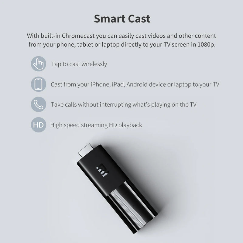 Xiaomi-Versão Global Mi TV Stick, Android TV 9.0, Quad-core, 1080P, Dolby DTS, Decodificação de Áudio HD, 1GB, 8GB, Assistente do Google, Netflix